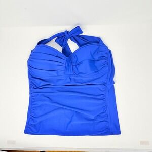 Tommy Bahama Relax Womens Large Royal Blue Ruched Halter Tankini Swim Top